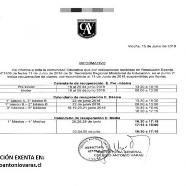 RECUPERACIÓN CLASES DEL 11 DE JUNIO DE 2018